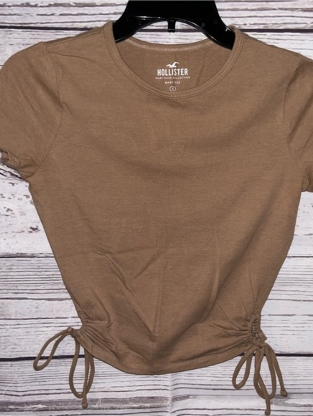 Hollister Brown Short-Sleeve Drawstring Crop Top Sz S